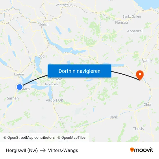 Hergiswil (Nw) to Vilters-Wangs map