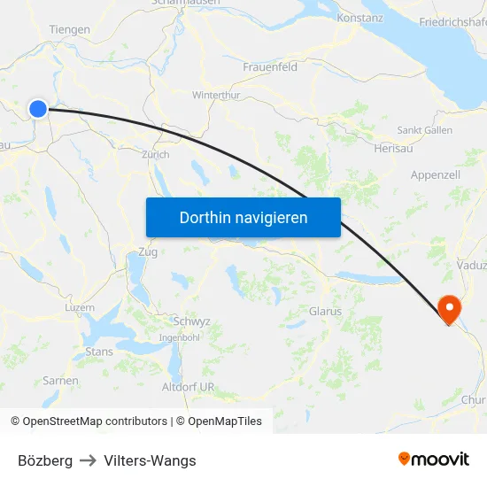 Bözberg to Vilters-Wangs map