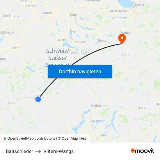Baltschieder to Vilters-Wangs map