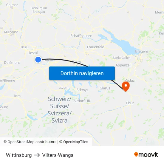 Wittinsburg to Vilters-Wangs map
