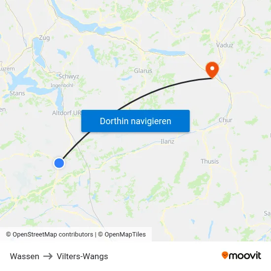 Wassen to Vilters-Wangs map