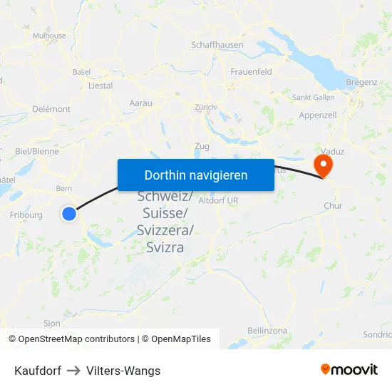 Kaufdorf to Vilters-Wangs map