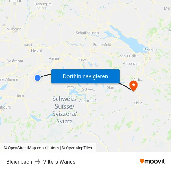 Bleienbach to Vilters-Wangs map