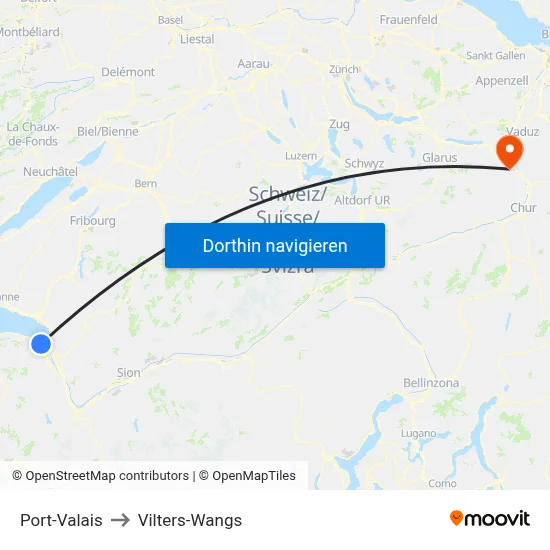 Port-Valais to Vilters-Wangs map