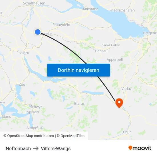 Neftenbach to Vilters-Wangs map