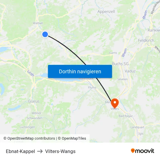 Ebnat-Kappel to Vilters-Wangs map