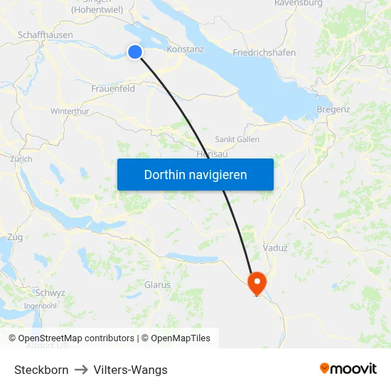 Steckborn to Vilters-Wangs map