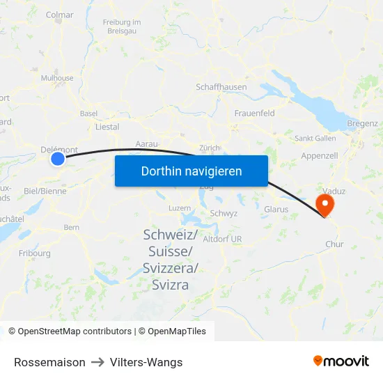 Rossemaison to Vilters-Wangs map