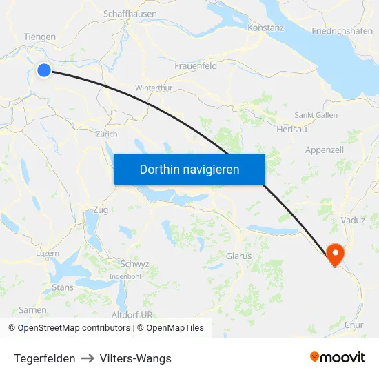 Tegerfelden to Vilters-Wangs map