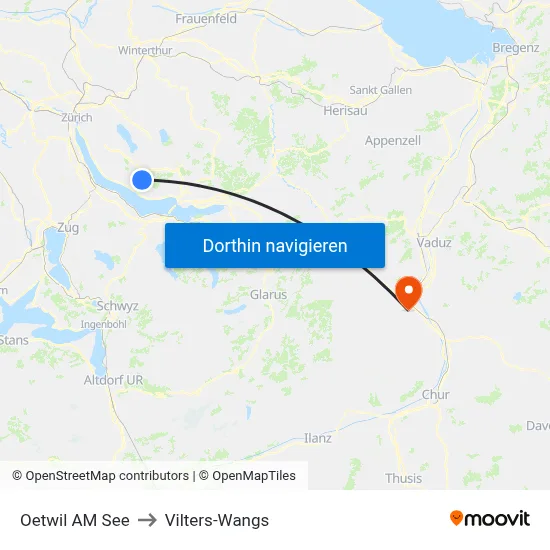 Oetwil AM See to Vilters-Wangs map
