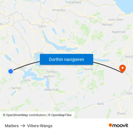 Malters to Vilters-Wangs map