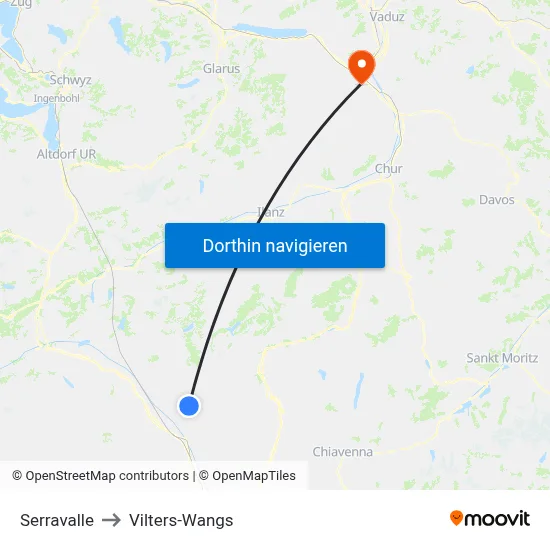 Serravalle to Vilters-Wangs map