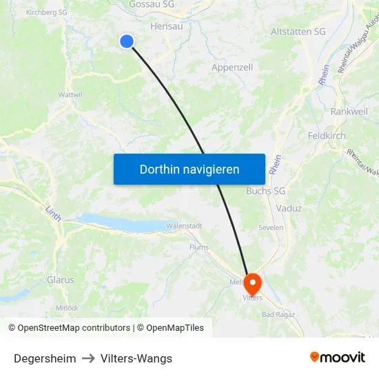 Degersheim to Vilters-Wangs map