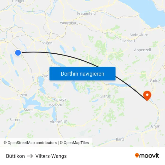 Büttikon to Vilters-Wangs map