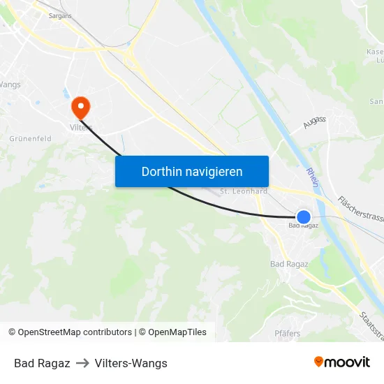 Bad Ragaz to Vilters-Wangs map