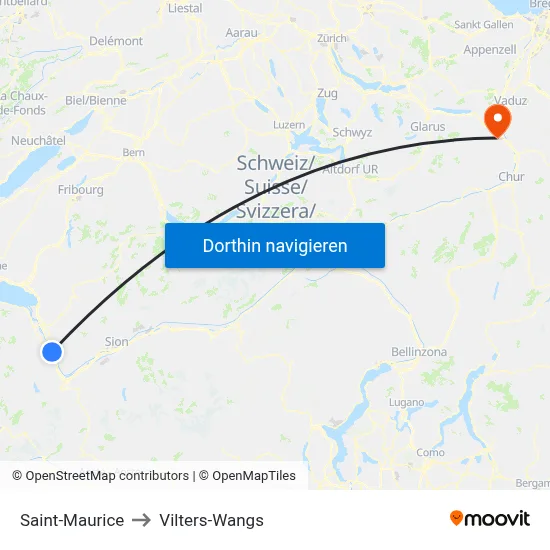 Saint-Maurice to Vilters-Wangs map
