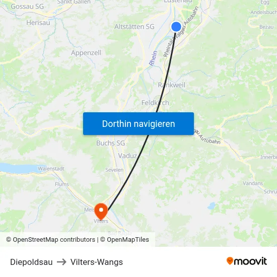 Diepoldsau to Vilters-Wangs map