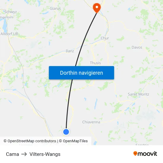 Cama to Vilters-Wangs map