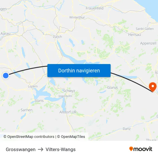 Grosswangen to Vilters-Wangs map