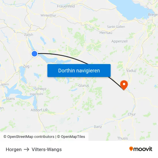 Horgen to Vilters-Wangs map