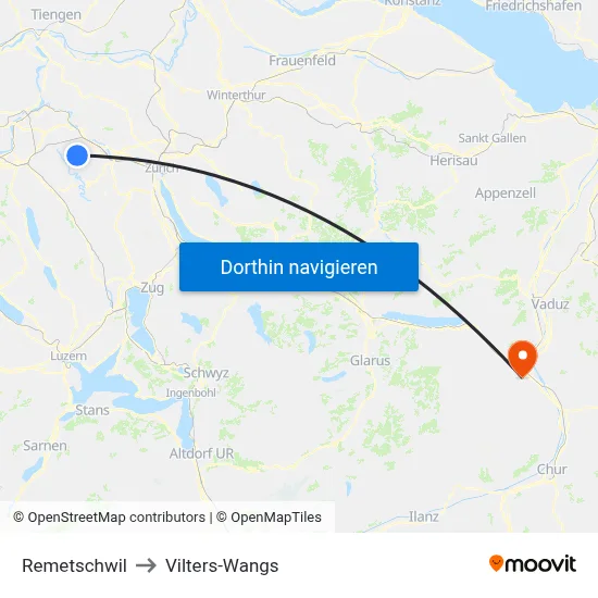Remetschwil to Vilters-Wangs map
