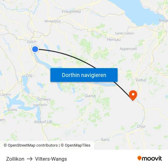 Zollikon to Vilters-Wangs map
