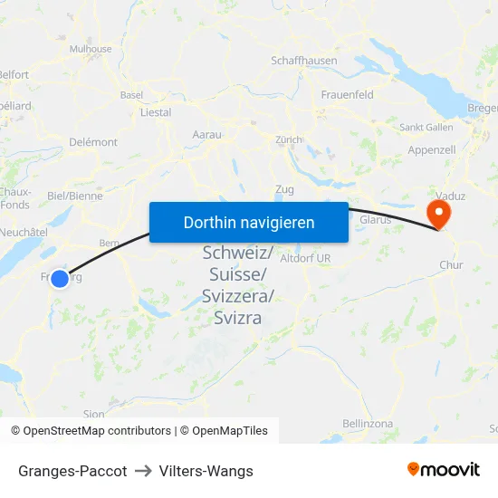 Granges-Paccot to Vilters-Wangs map