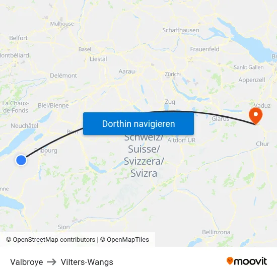 Valbroye to Vilters-Wangs map