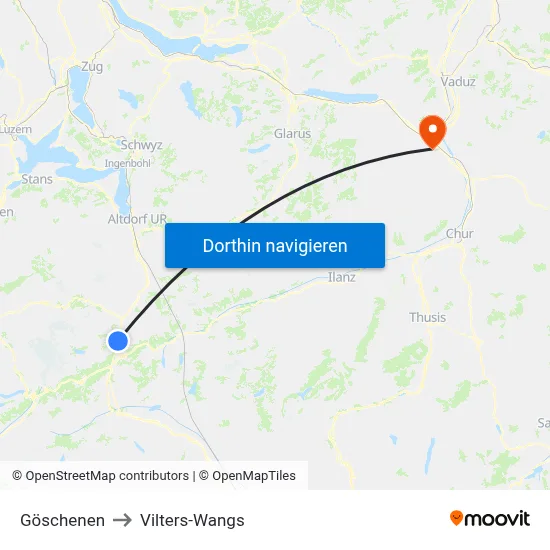 Göschenen to Vilters-Wangs map