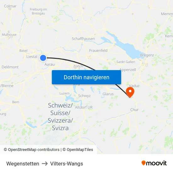 Wegenstetten to Vilters-Wangs map