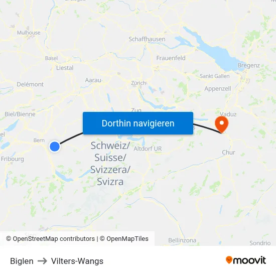 Biglen to Vilters-Wangs map