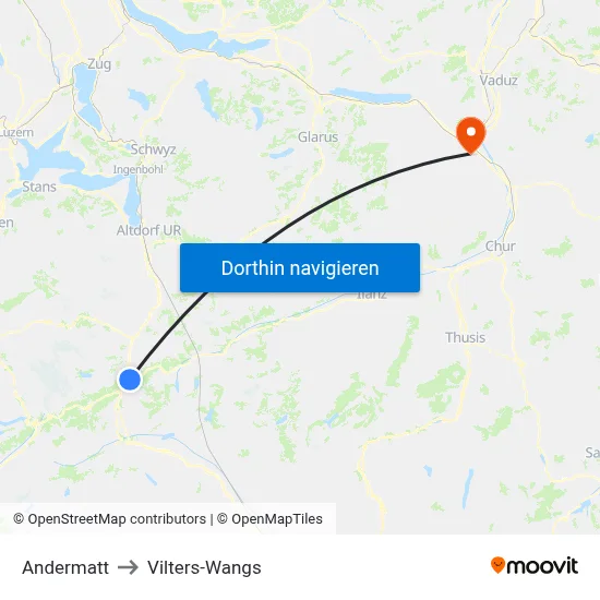 Andermatt to Vilters-Wangs map