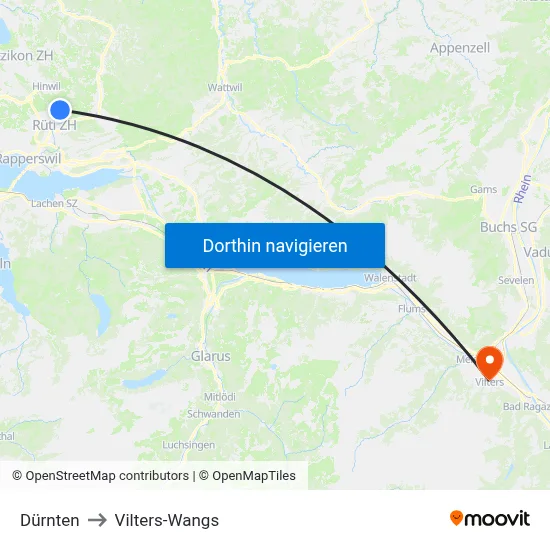 Dürnten to Vilters-Wangs map