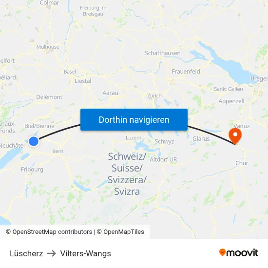 Lüscherz to Vilters-Wangs map