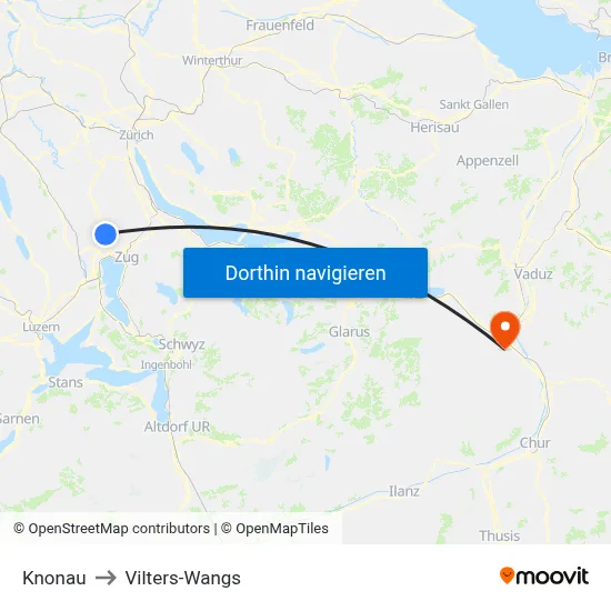 Knonau to Vilters-Wangs map