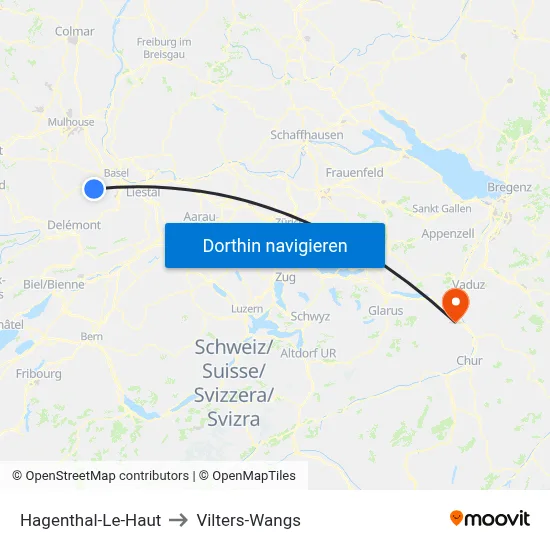 Hagenthal-Le-Haut to Vilters-Wangs map