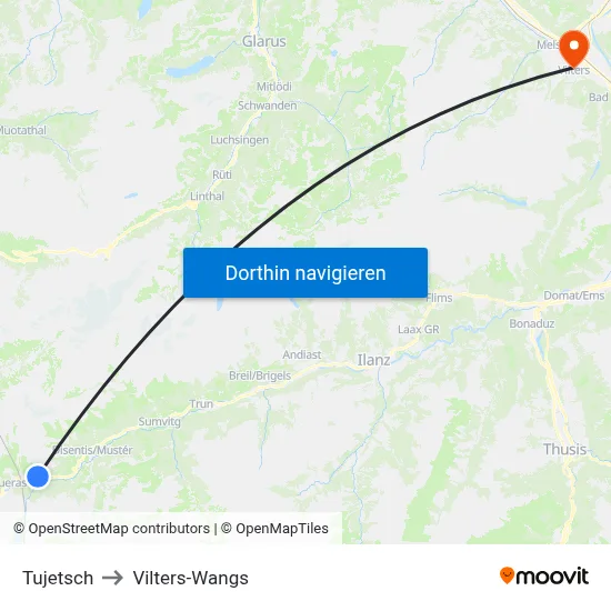 Tujetsch to Vilters-Wangs map