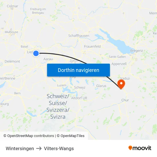 Wintersingen to Vilters-Wangs map