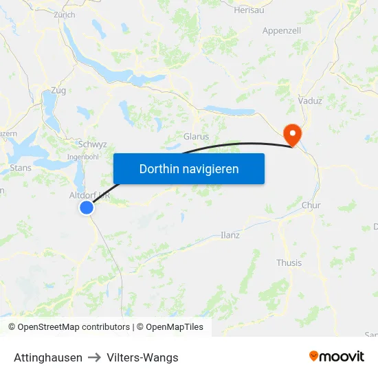 Attinghausen to Vilters-Wangs map