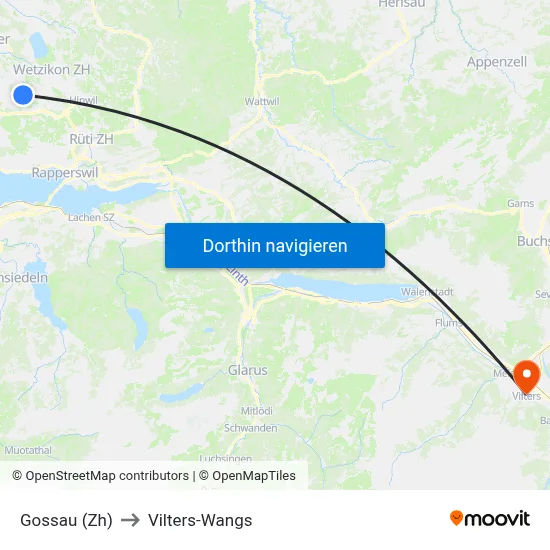 Gossau (Zh) to Vilters-Wangs map