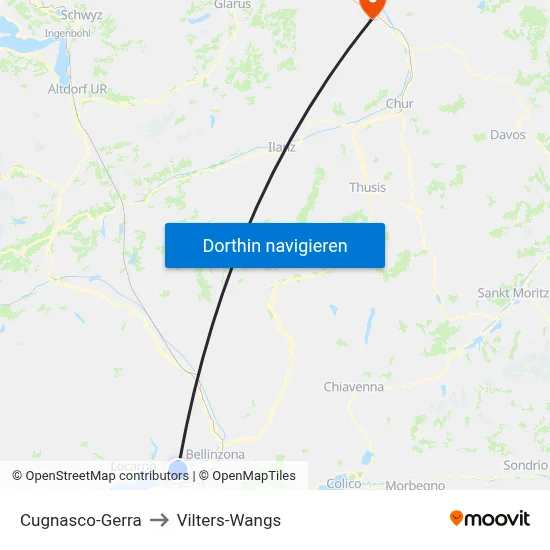 Cugnasco-Gerra to Vilters-Wangs map