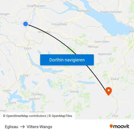 Eglisau to Vilters-Wangs map