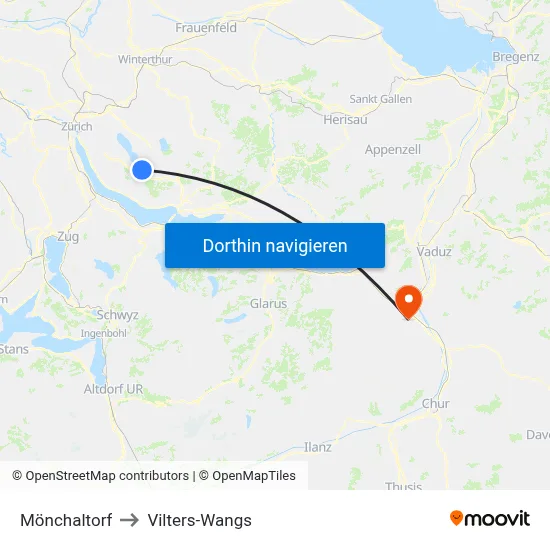 Mönchaltorf to Vilters-Wangs map