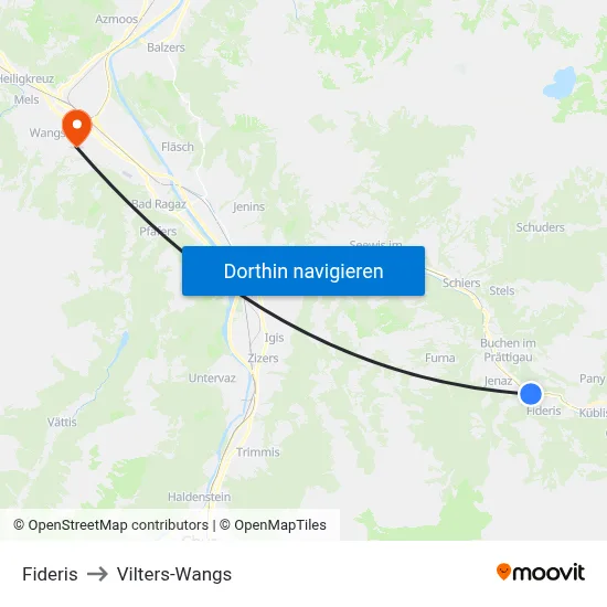 Fideris to Vilters-Wangs map