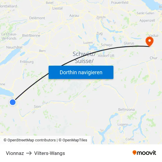 Vionnaz to Vilters-Wangs map