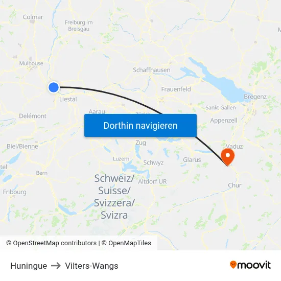 Huningue to Vilters-Wangs map