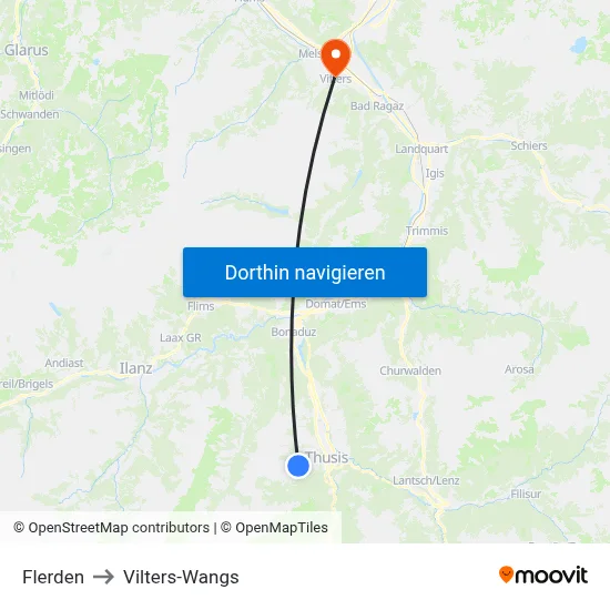 Flerden to Vilters-Wangs map