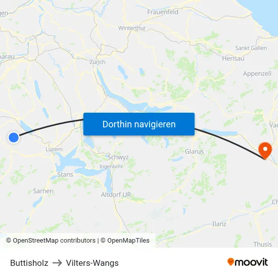 Buttisholz to Vilters-Wangs map