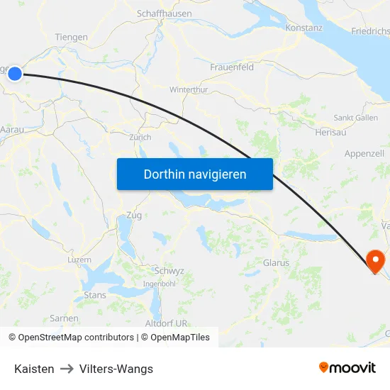 Kaisten to Vilters-Wangs map