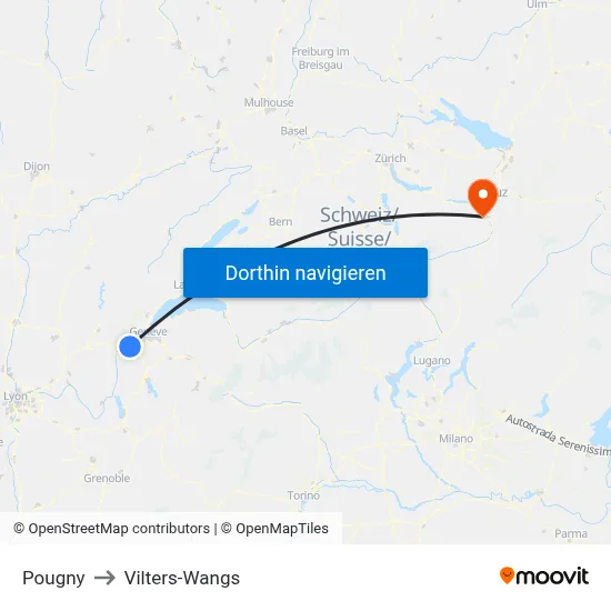 Pougny to Vilters-Wangs map